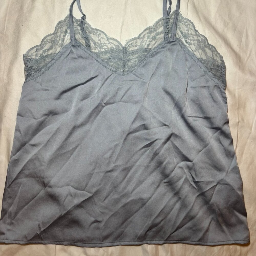 Y2K Baby Blue Satin Like Lace Trim Cami Tank Top Babydoll Coquette Romantic